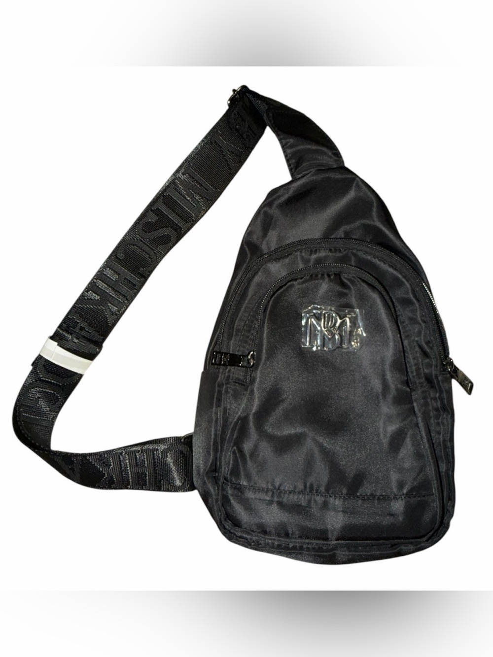 Badgley Mischka Black Nylon Sling Bag with Branded Strap